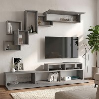 Σύνθεση τηλεόρασης Stamatia Megapap χρώμα γκρι σκυροδέματος 210x36,8x46,8εκ.