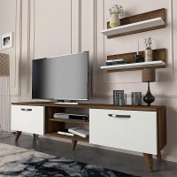 Έπιπλο τηλεόρασης Colin Megapap χρώμα λευκό - καρυδί 150x29,5x40,6εκ.