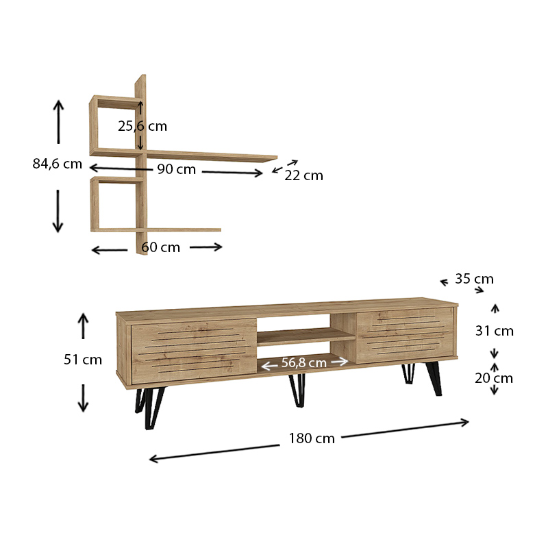 Σύνθεση τηλεόρασης Salerno Megapap χρώμα sapphire oak 180x35x51εκ.