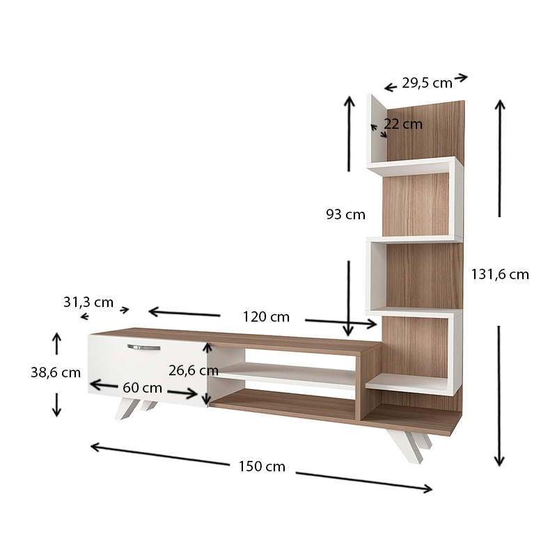 Έπιπλο τηλεόρασης Ceren Megapap χρώμα λευκό - cordoba 149,5x31x131,6εκ.