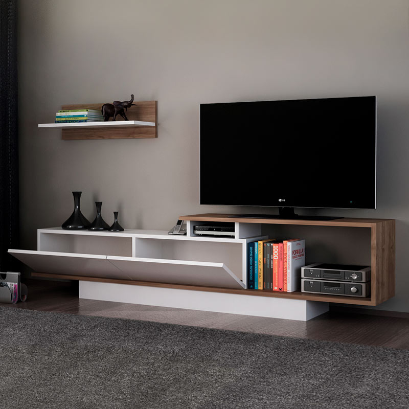Έπιπλο τηλεόρασης Novara Megapap χρώμα λευκό - καρυδί 180x29,6x45εκ.