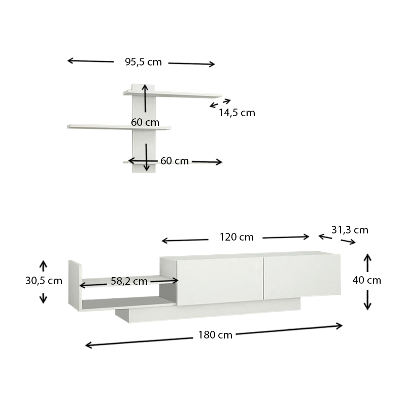 Σύνθεση τηλεόρασης Egemen Megapap χρώμα λευκό 180x32x40εκ.