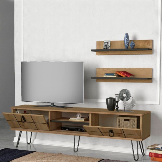 Έπιπλο τηλεόρασης Rialto Megapap από μελαμίνη χρώμα sapphire oak 150x29,5x45,5εκ.