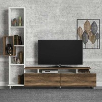 Σύνθεση τηλεόρασης Tulip Megapap χρώμα λευκό - καρυδί 160x29,5x160εκ.