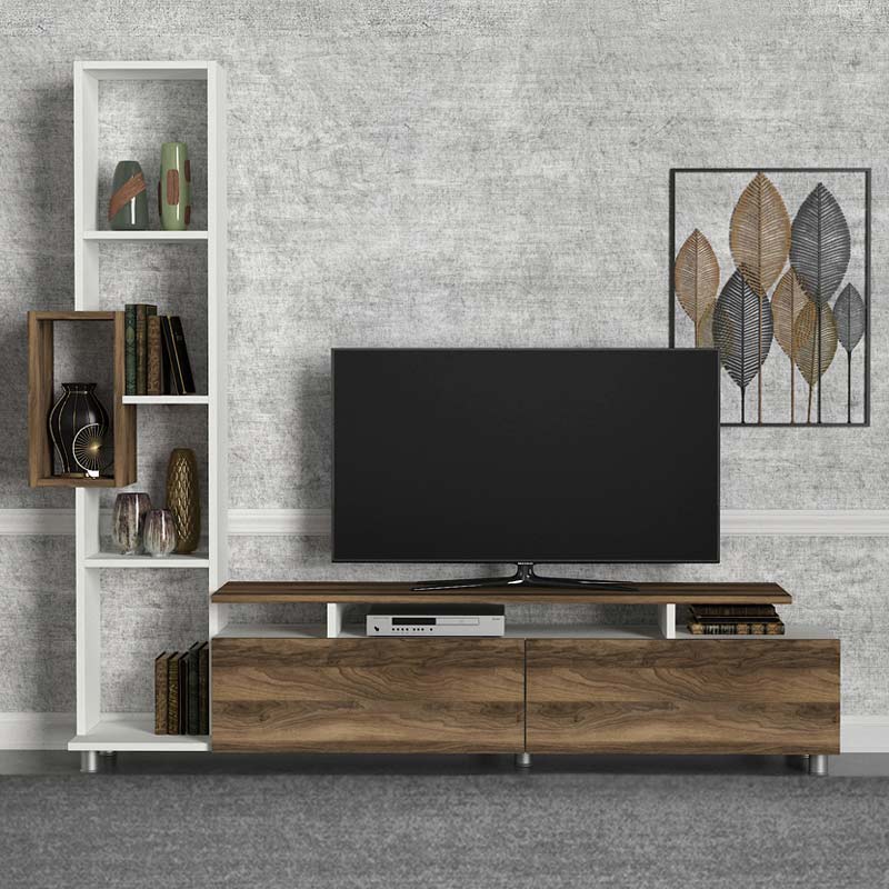 Σύνθεση τηλεόρασης Tulip Megapap χρώμα λευκό - καρυδί 160x29,5x160εκ.