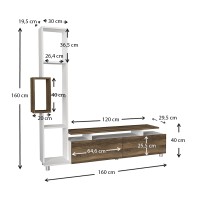 Σύνθεση τηλεόρασης Tulip Megapap χρώμα λευκό - καρυδί 160x29,5x160εκ.