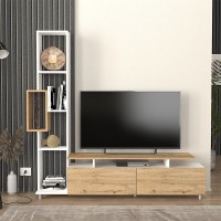 Σύνθεση τηλεόρασης Tulip Megapap χρώμα λευκό - sepet oak 160x29,5x160εκ.