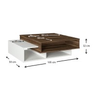 Τραπεζάκι σαλονιού Tab Megapap χρώμα λευκό - καρυδί 105x60x32εκ.