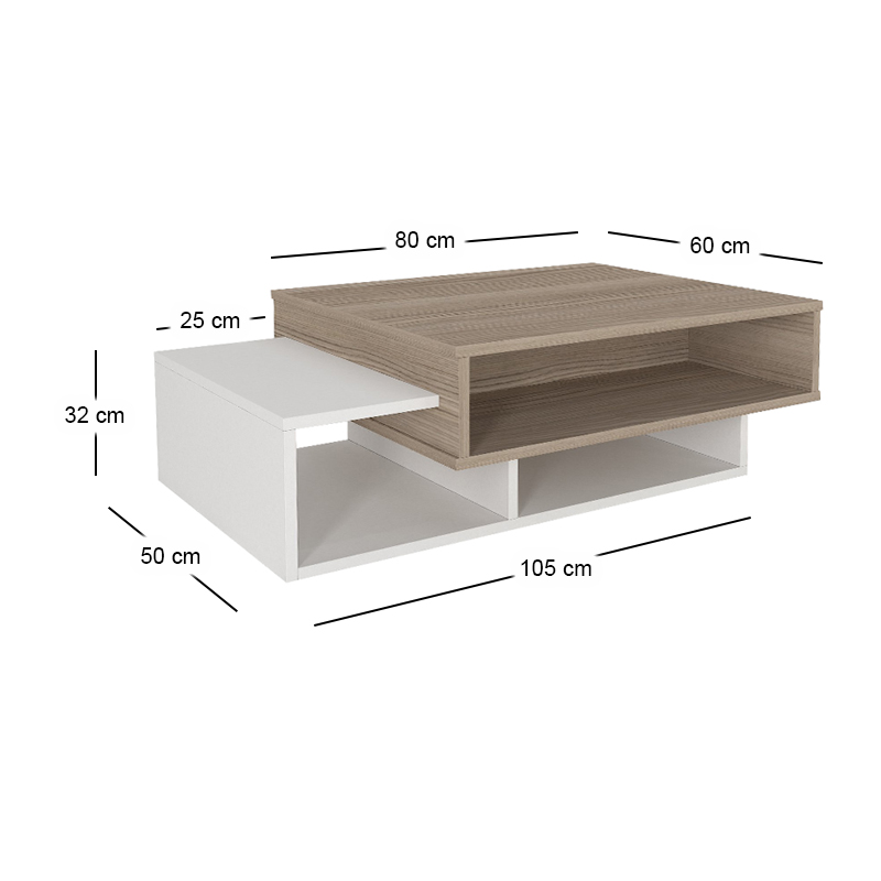 Τραπεζάκι σαλονιού Tab Megapap χρώμα λευκό - cordoba 105x60x32εκ.