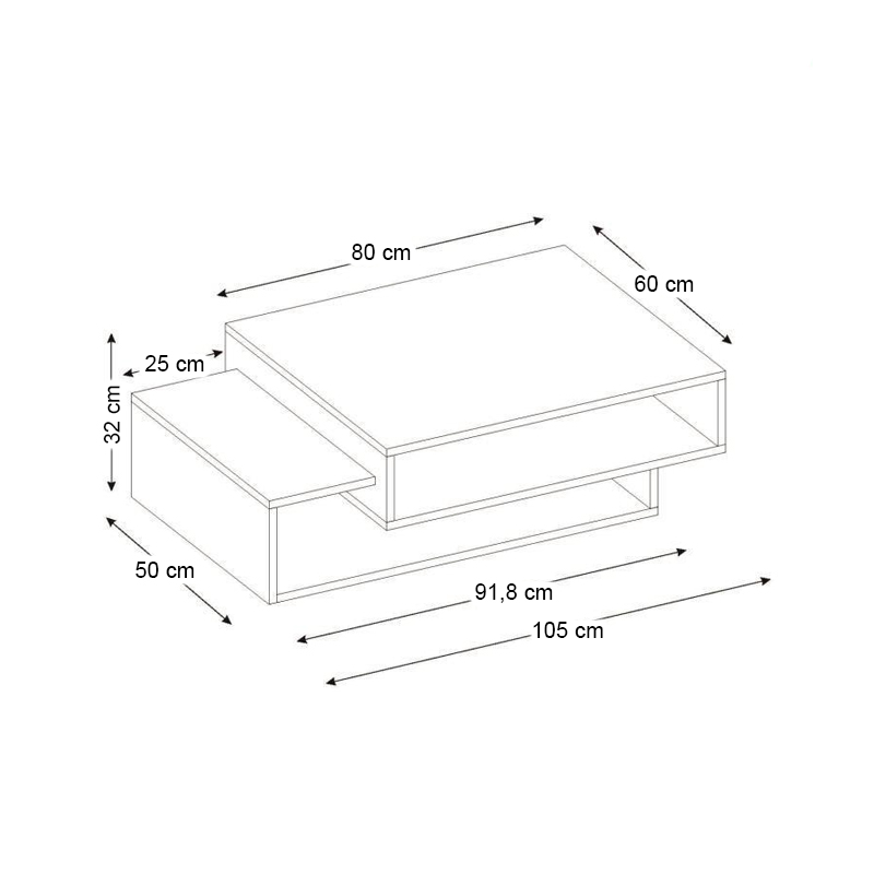 Τραπεζάκι σαλονιού Tab Megapap χρώμα λευκό - cordoba 105x60x32εκ.