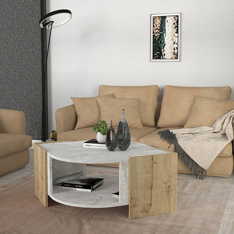 Τραπεζάκι σαλονιού Marbel Megapap χρώμα sapphire oak - λευκό εφέ μαρμάρου 75x75x40εκ.