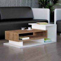Τραπεζάκι σαλονιού Flynn Megapap χρώμα λευκό - καρυδί 90x50x35εκ.