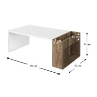 Τραπεζάκι σαλονιού View Megapap χρώμα λευκό - καρυδί 95x50x34εκ.