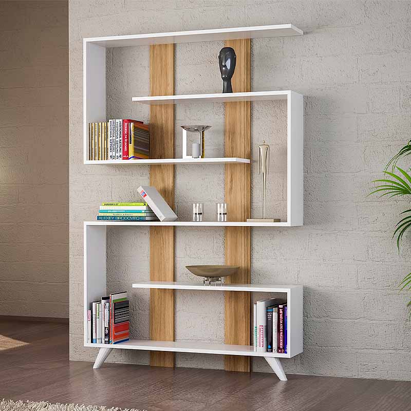 Βιβλιοθήκη Rain Megapap χρώμα λευκό - καρυδί 120x19,5x162εκ.