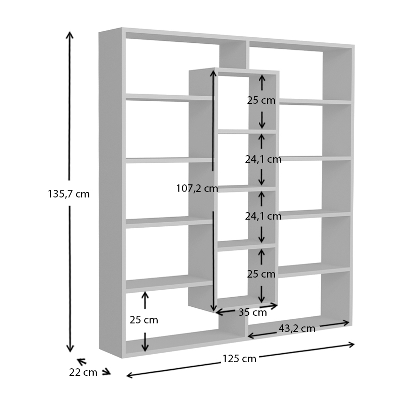 Βιβλιοθήκη Ample Megapap χρώμα λευκό 125x22x135,7εκ.