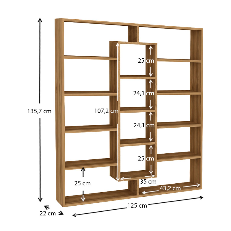 Βιβλιοθήκη Ample Megapap χρώμα καρυδί 125x22x135,7εκ.