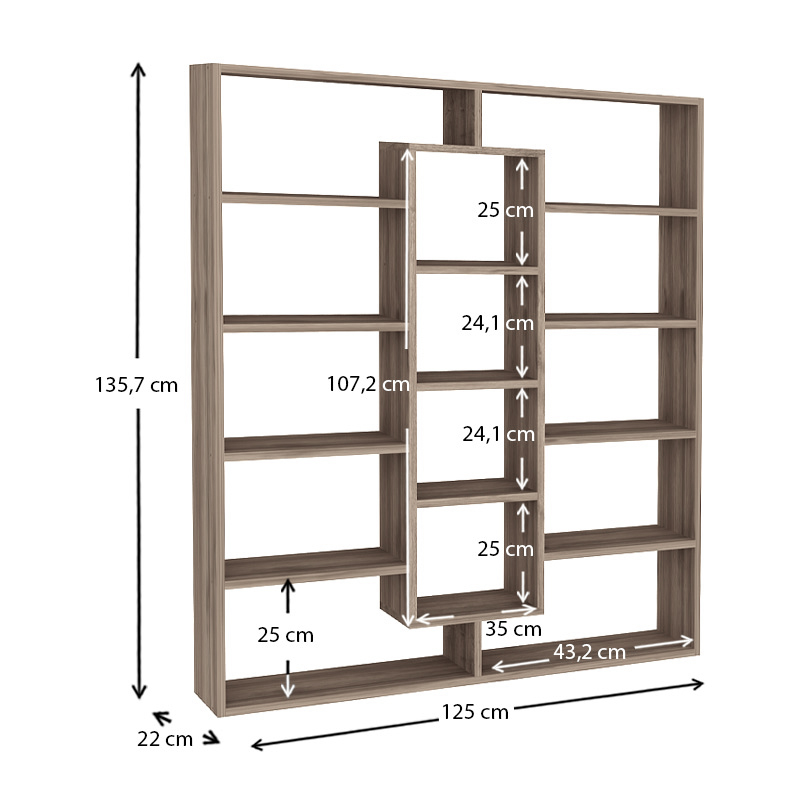 Βιβλιοθήκη Ample Megapap χρώμα καρυδί 125x22x135,7εκ.