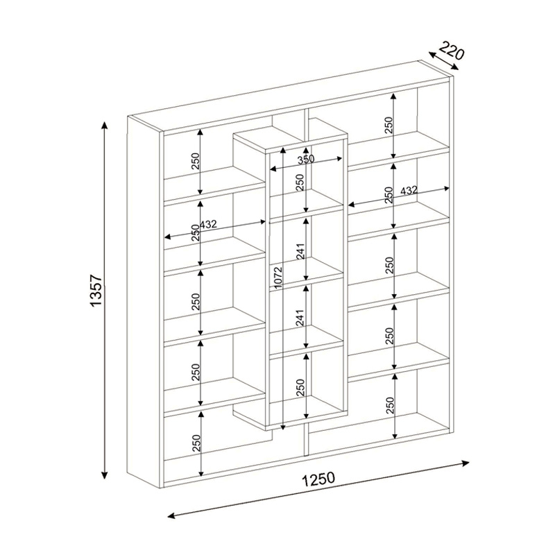 Βιβλιοθήκη Ample Megapap χρώμα μαύρο - λευκό 125x22x135,7εκ.