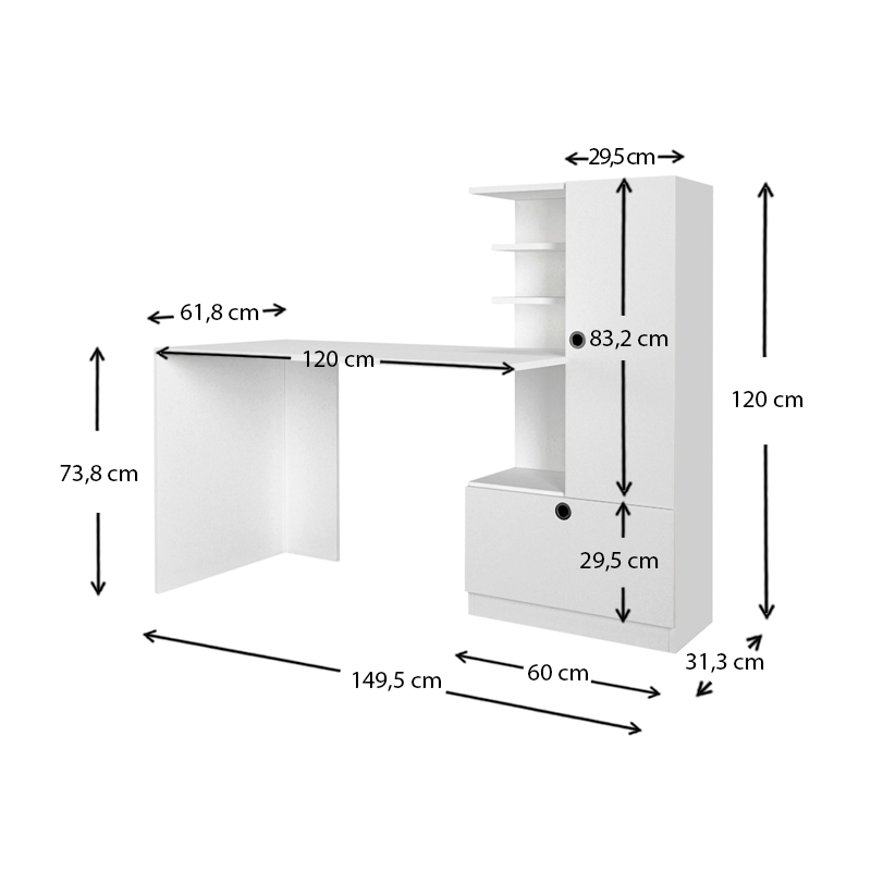 Γραφείο εργασίας Merino Megapap χρώμα λευκό 149,5x61,8x120εκ.