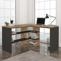 Γραφείο εργασίας Stylo Megapap χρώμα sapphire oak -  ανθρακί 120x120x73,8εκ.