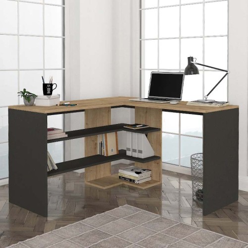 Γραφείο εργασίας Stylo Megapap χρώμα sapphire oak -  ανθρακί 120x120x73,8εκ.