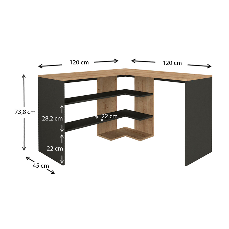 Γραφείο εργασίας Stylo Megapap χρώμα sapphire oak -  ανθρακί 120x120x73,8εκ.