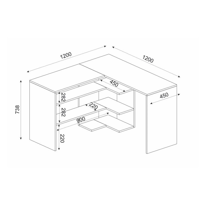 Γραφείο εργασίας Stylo Megapap χρώμα sapphire oak -  ανθρακί 120x120x73,8εκ.