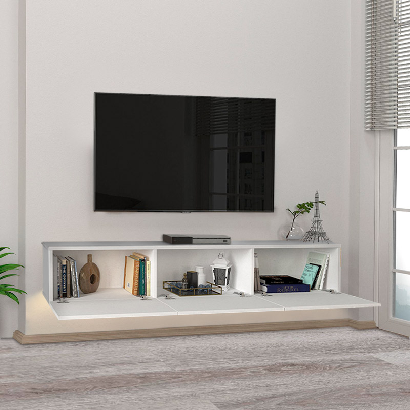 Έπιπλο τηλεόρασης επιτοίχιο Damla Megapap με LED χρώμα λευκό 180x29,5x29,5εκ.