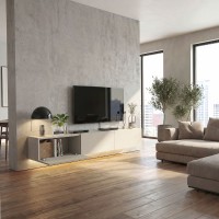 Έπιπλο τηλεόρασης επιτοίχιο Damla Megapap με LED χρώμα sandstone 180x29,5x29,5εκ.