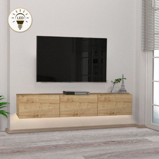 Έπιπλο τηλεόρασης επιτοίχιο Damla Megapap από μελαμίνη με LED χρώμα sapphire oak 180x29,5x29,5εκ.