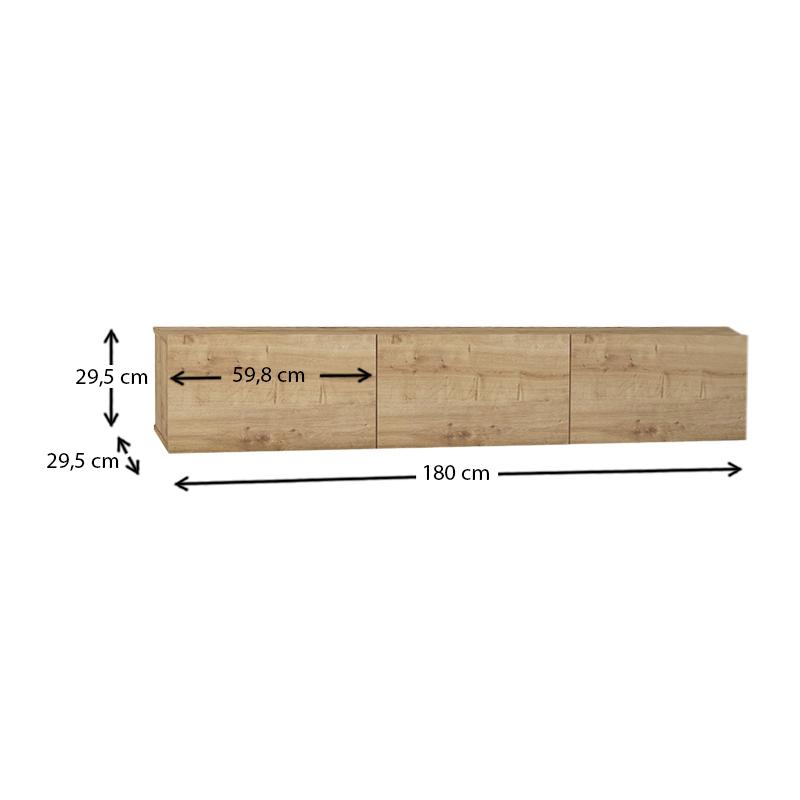 Έπιπλο τηλεόρασης επιτοίχιο Damla Megapap με LED χρώμα sapphire oak 180x29,5x29,5εκ.