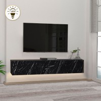 Έπιπλο τηλεόρασης επιτοίχιο Damla Megapap με LED χρώμα μαύρο εφέ μαρμάρου 180x29,5x29,5εκ.
