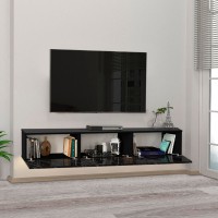 Έπιπλο τηλεόρασης επιτοίχιο Damla Megapap με LED χρώμα μαύρο εφέ μαρμάρου 180x29,5x29,5εκ.