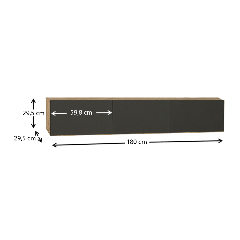 Έπιπλο τηλεόρασης επιτοίχιο Damla Megapap με LED χρώμα sapphire oak - ανθρακί 180x29,5x29,5εκ.
