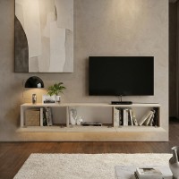 Έπιπλο τηλεόρασης επιτοίχιο Damla Megapap με LED χρώμα travertine 180x29,5x29,5εκ.