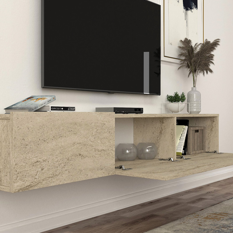 Έπιπλο τηλεόρασης επιτοίχιο Damla Megapap με LED χρώμα travertine 180x29,5x29,5εκ.