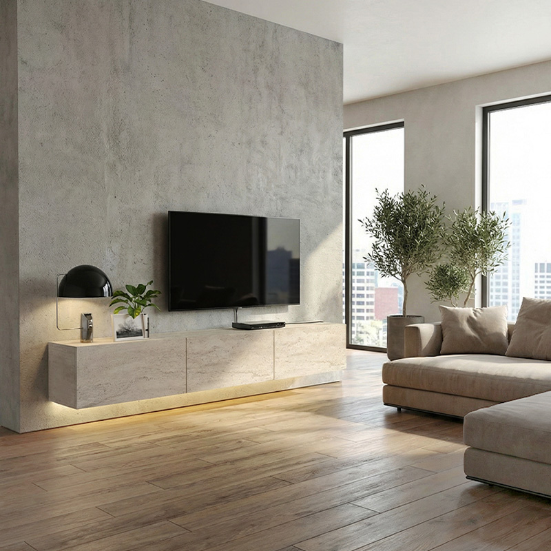 Έπιπλο τηλεόρασης επιτοίχιο Damla Megapap με LED χρώμα travertine 180x29,5x29,5εκ.