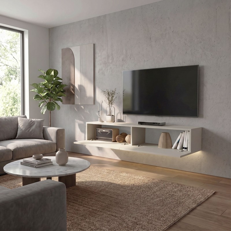 Έπιπλο τηλεόρασης επιτοίχιο Aristo Megapap με LED χρώμα sandstone 135x31,6x25εκ.