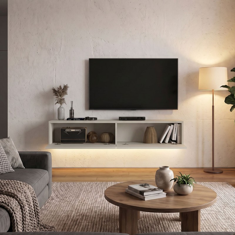 Έπιπλο τηλεόρασης επιτοίχιο Aristo Megapap με LED χρώμα sandstone 135x31,6x25εκ.