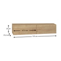 Έπιπλο τηλεόρασης επιτοίχιο Aristo Megapap με LED χρώμα sapphire oak 135x31,6x25εκ.