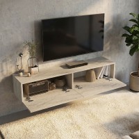 Έπιπλο τηλεόρασης επιτοίχιο Aristo Megapap με LED χρώμα travertine 135x31,6x25εκ.