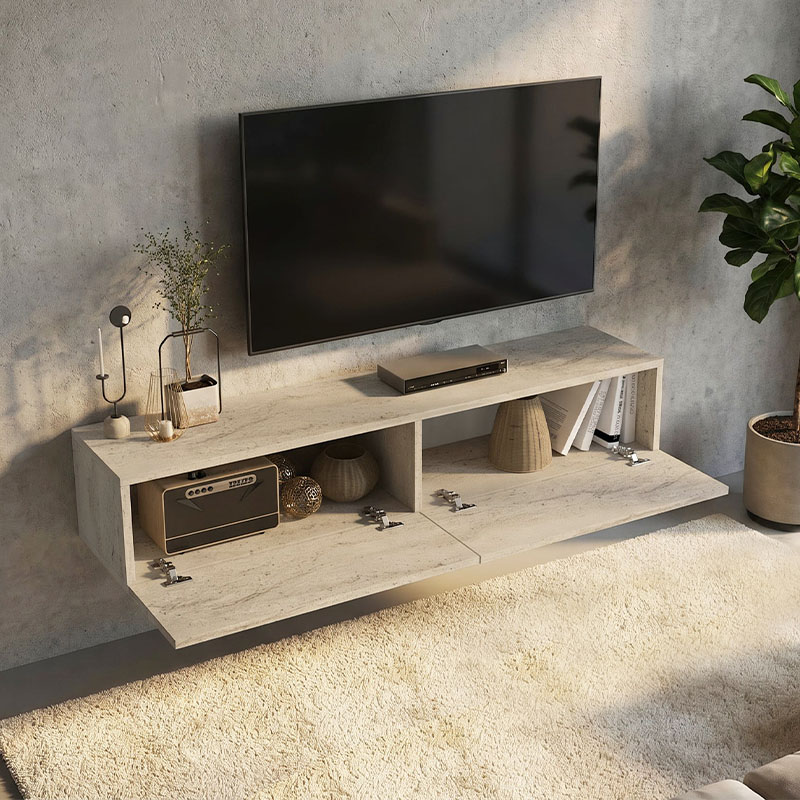 Έπιπλο τηλεόρασης επιτοίχιο Aristo Megapap με LED χρώμα travertine 135x31,6x25εκ.