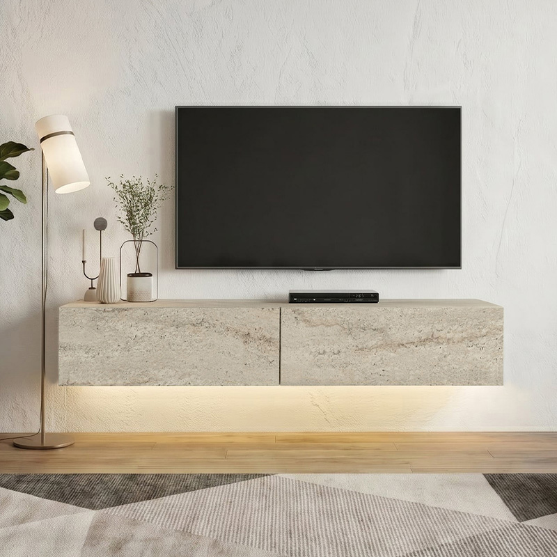 Έπιπλο τηλεόρασης επιτοίχιο Aristo Megapap με LED χρώμα travertine 135x31,6x25εκ.