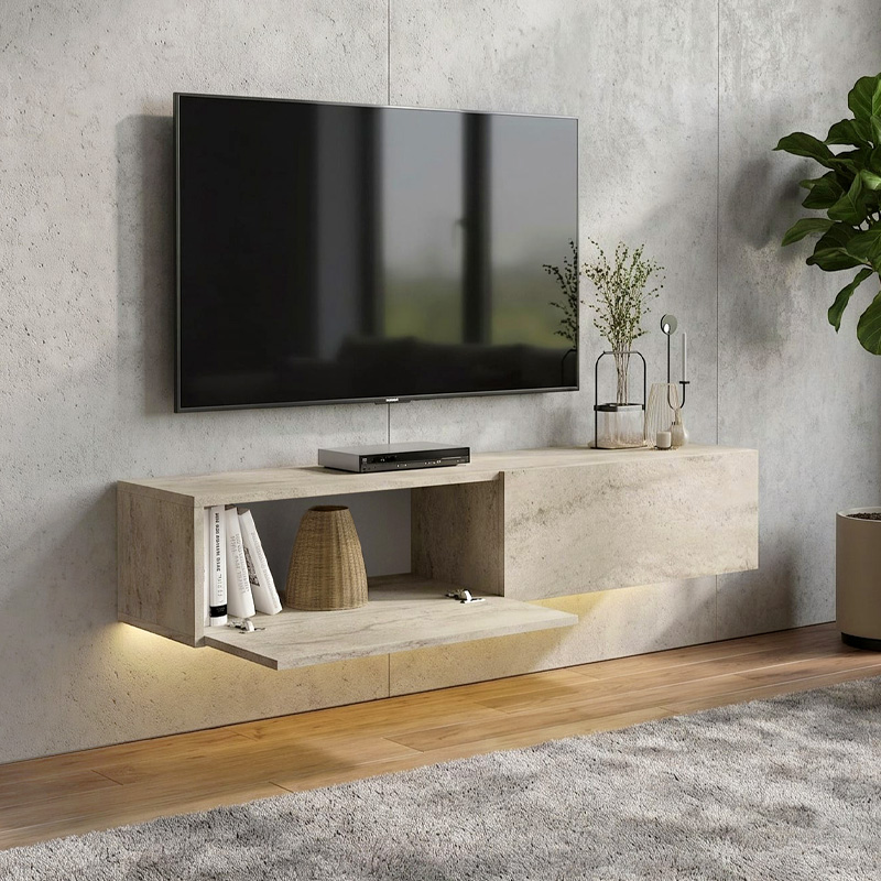 Έπιπλο τηλεόρασης επιτοίχιο Aristo Megapap με LED χρώμα travertine 135x31,6x25εκ.