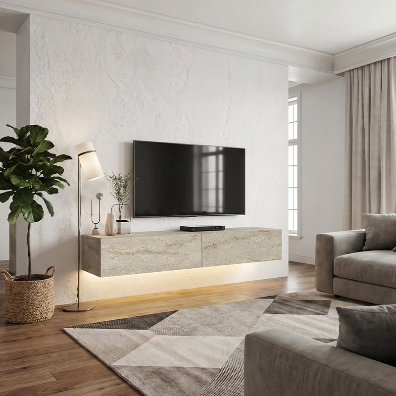 Έπιπλο τηλεόρασης επιτοίχιο Aristo Megapap με LED χρώμα travertine 135x31,6x25εκ.