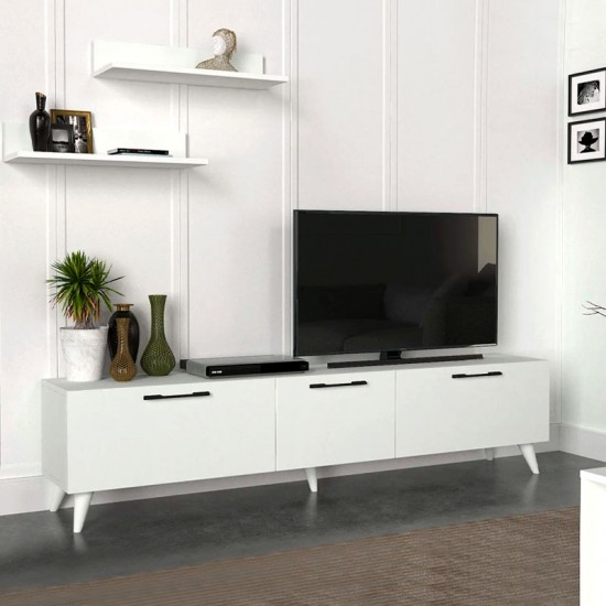 Έπιπλο τηλεόρασης Mareta Megapap από μελαμίνη χρώμα λευκό 180x31,3x42εκ.