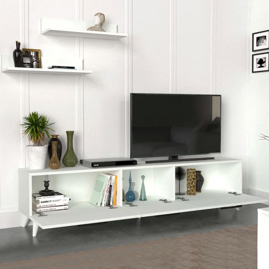 Έπιπλο τηλεόρασης Mareta Megapap από μελαμίνη χρώμα λευκό 180x31,3x42εκ.