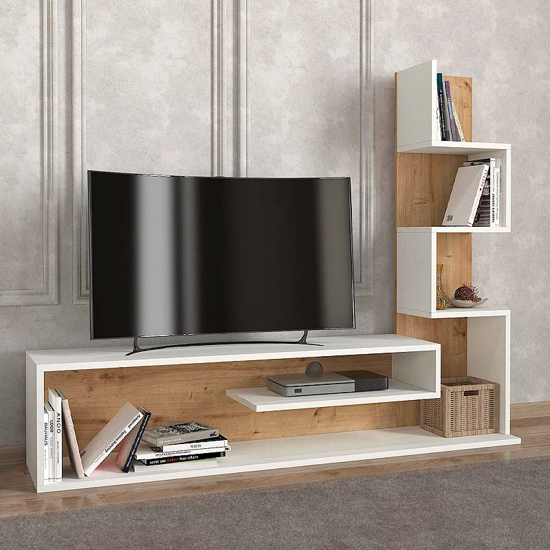 Έπιπλο τηλεόρασης Metehan Megapap χρώμα λευκό - sapphire oak 149,5x29,5x120εκ.