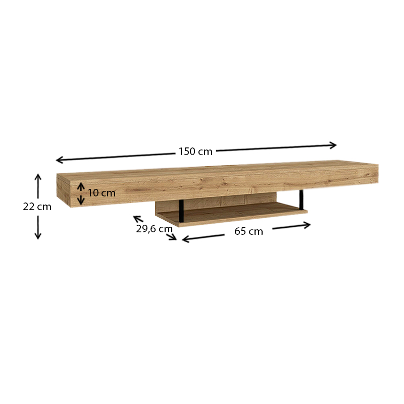 Έπιπλο τηλεόρασης επιτοίχιο Albares Megapap με LED χρώμα sapphire oak 150x29,6x22εκ.