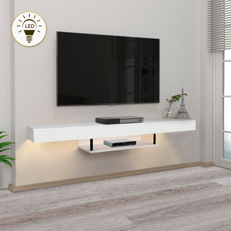 Έπιπλο τηλεόρασης επιτοίχιο Albares Megapap με LED χρώμα λευκό 150x29,6x22εκ.